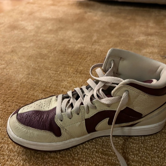 Nike Air Jordan 1 Low Burgundy and Cream Leather Sneakers - Picture 4 of 6